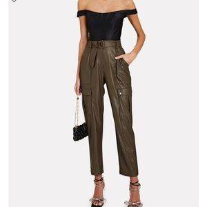 Intermix brand high-waisted, belted, cargo, faux leather pants